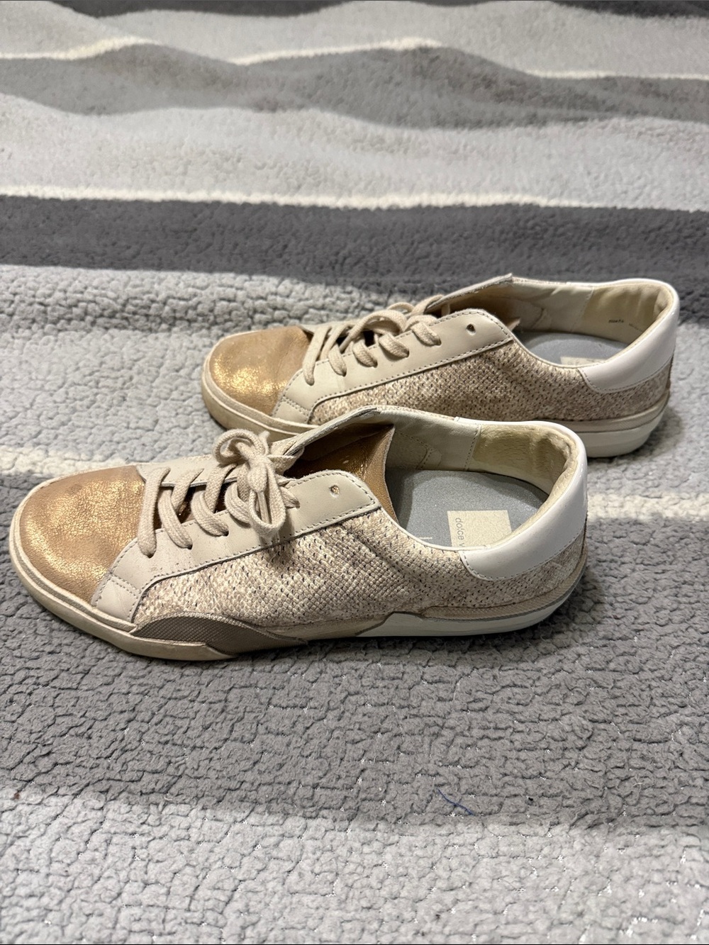 Dolce Vita Metallic Gold and Cream Lace-Up Sneakers - Picture 2 of 7